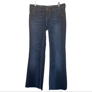 MEK The Buckle Women's Mid Rise Dark Wash Raw Hem Boot Cut Jeans Size 29